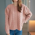 thumbnail image 3 of HTNBO Women's Cable Knit Cardigan Sweaters Long Sleeve Button Down Crewneck Jackets Loose Casual Ribbed Knit Sweater Coats, 3 of 7