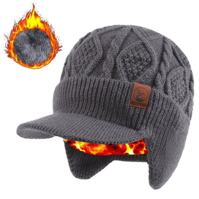 Aufmer 3 Pcs Winter Hat with Ear Protection and Visor, Unisex Thick Warm Lining Hat for Wind and Cold, Outdoor Knit Hat with Ear Flaps for All Seasons Gift