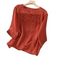 thumbnail image 4 of Gaukiv Womens Embroidered Shirts,Three Quarter Length Sleeve Tops Split Neckline Blouses Red L, 4 of 5