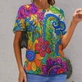 thumbnail image 6 of Vibrant Colorful Psychedelic Floral Art Women's Short Sleeve Tops Casual Blouses T Shirt, 6 of 6