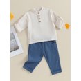 thumbnail image 3 of Elippeo Kids Boys Summer Outfits 6M 12M 18M 24M 3Y 4Y Solid Color Buttons Short Sleeve Shirts and Elastic Waist Long Pants 2Pcs Clothes Set, 3 of 9