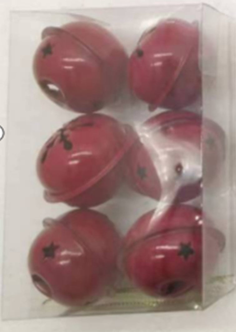 Snowflakes and Stars Christmas Jingle Bell Ornaments - 1.5" - Burgundy - 12ct