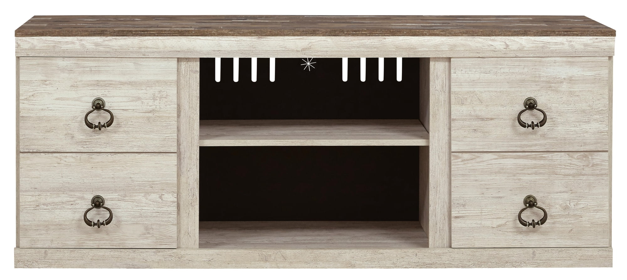 Signature Design by Ashley Willowton TV Stand with Fireplace Option, Whitewash, Coastal Entertainment Center for TVs up to 65" with Storage