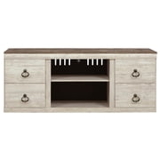 Signature Design by Ashley Willowton TV Stand with Fireplace Option, Whitewash, Coastal Entertainment Center for TVs up to 65 with Storage