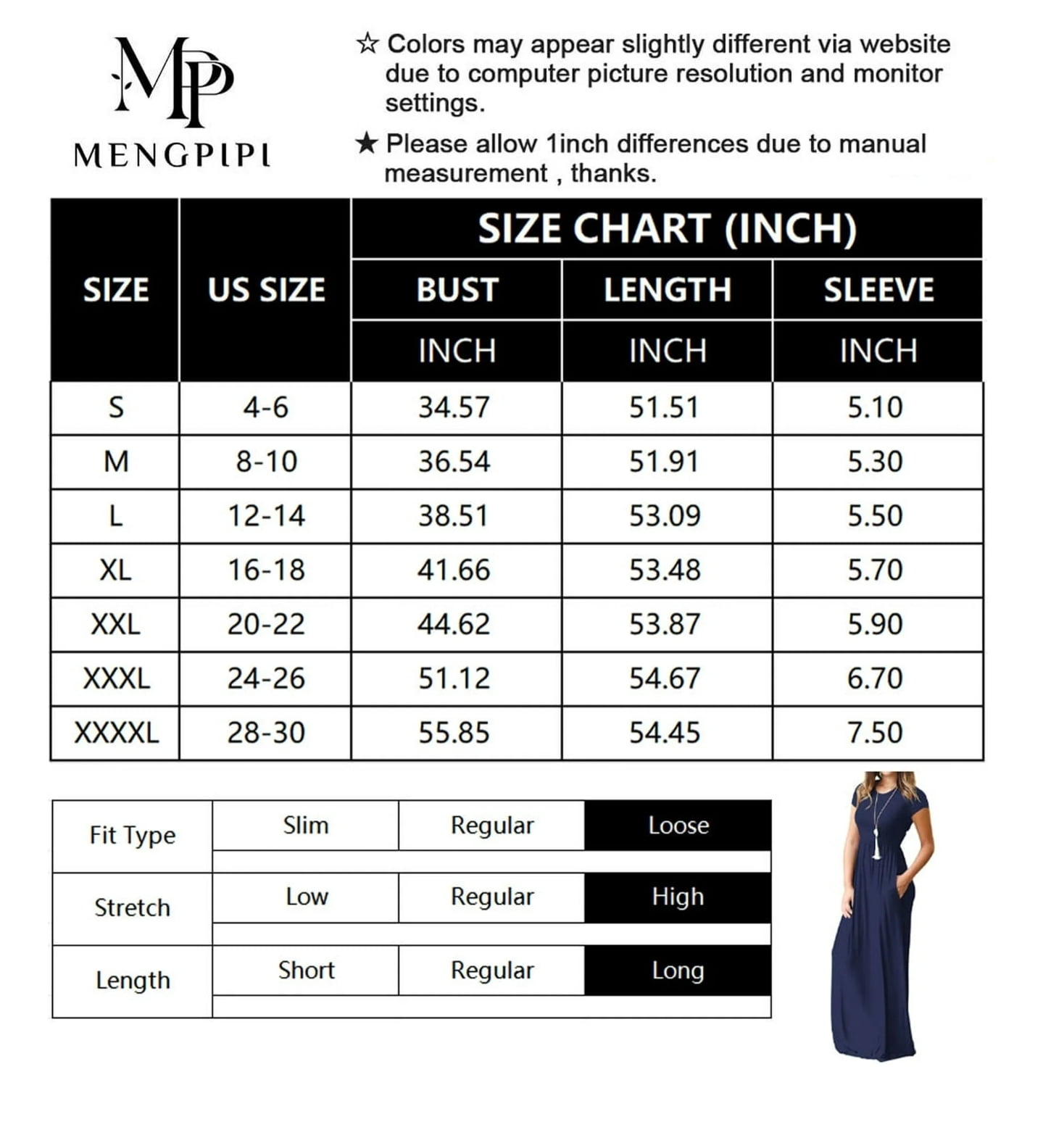 Mengpipi Women's Maxi Dresses Short Sleeve Long Casual Dresses Loose Plain with Pockets, Navy Blue-L(US 12-14)