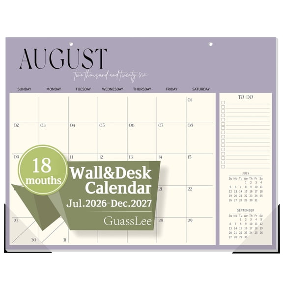 OuMuaMua Desk Calendar 2026-2027, 18-Months (Jul 2026-Dec 2027), 14" x 11" Desktop & Wall Calendar with Reinforced Corners & To Do List, Monthly Planner for Home Office, Dorm & School