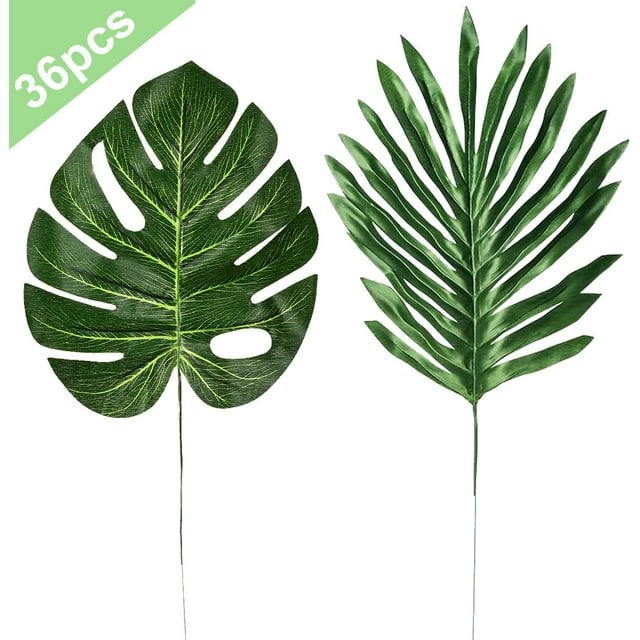 Coolmade Feuilles de Palmier Tropicales Feuilles de Palmier Artificielles (36 Pcs 2 Types)
