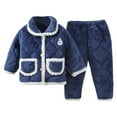 thumbnail image 2 of Placlothes Girls' Navy Quilted Fleece Outfit Set - 2-Piece 100% Polyester Warm Shirts with Button-Front Top & Elastic-Waist Pants for 2-14 Years,Size 2 T, 2 of 3