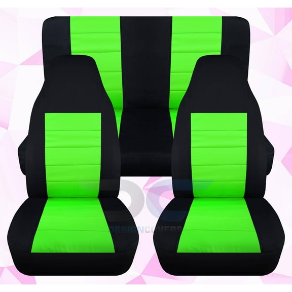 T185-Designcovers Compatible with 1987-1995 Jeep Wrangler YJ Two-Tone Seat Covers:Black and Lime Green - Full Set Front&Rear