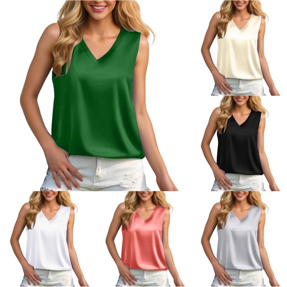 Xijirk Women V Neck Sleeveless Tank Top Smooth Loose Fit Camisole for Daily Casual Wear,Green,XXL
