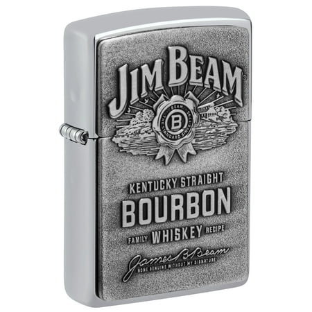 Zippo Jim Beam Bourbon Label High Polish Chrome Emblem Pocket Lighter