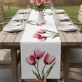 thumbnail image 5 of Pink Tulips Table Runner, Green Leaf Country Flower White Botanical Washable Cotton Linen Table Runners 48 Inches Long, Dresser Scarf Runner for Nightstand/Coffee/End Tables 13''x48'', 5 of 8