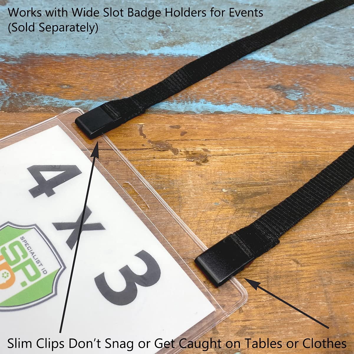 25 Pack - MRI Safe Double Ended Lanyards 2 Slim Plastic Clips - Metal Detector Friendly No Twist Badge and Face Mask & Credential Holders for Travel, Conferences & Special Events Specialist ID (Black)