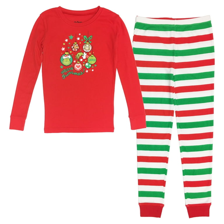 Dr. Seuss Girls Grinch Merry Grinchmas! 2 Piece Tight Fit Pajama Set (7/8)  