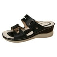 thumbnail image 4 of Sandales à Enfiler pour Femmes Tendance en Cuir Largeur Grand Bout Ouvert Plateforme à Talon Compensé Sandales Habillées de Marche Chaussures, 4 of 7