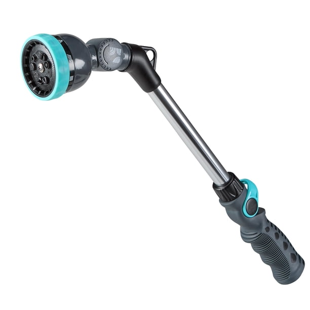 Varilla de manguera de agua de 18 pulgadas con 9 patrones de rociado y un cabezal pivotante 600001 con agarre cómodo y control del pulgar de New England Garden Tools para limpiar plantas de riego y ja