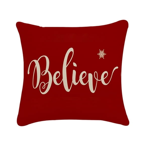 Christmas Decorations  Merry Christmas Pillow Covers Red Farmhouse Believe Throw Pillow Covers Great Gift for Christmas 18" x 18"  1 Pack