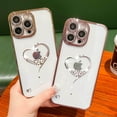 thumbnail image 2 of Bling Glitter Heart Compatible with iPhone 14 Pro Max Case, Cute Women Girls Sparkly Full Camera Protector Designed Phone Cases, Girly Golden Plating Phone Cover(Rose Gold), 2 of 11