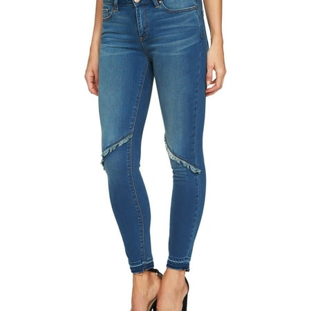 1.STATE Womens Frayed-Detail Skinny Fit Jeans Blue 30 Regular