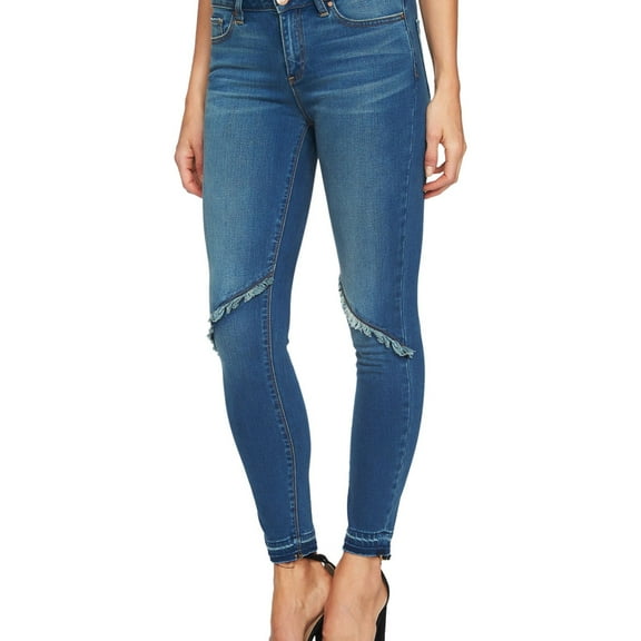 1.STATE Womens Frayed-Detail Skinny Fit Jeans, Blue, 31 Regular