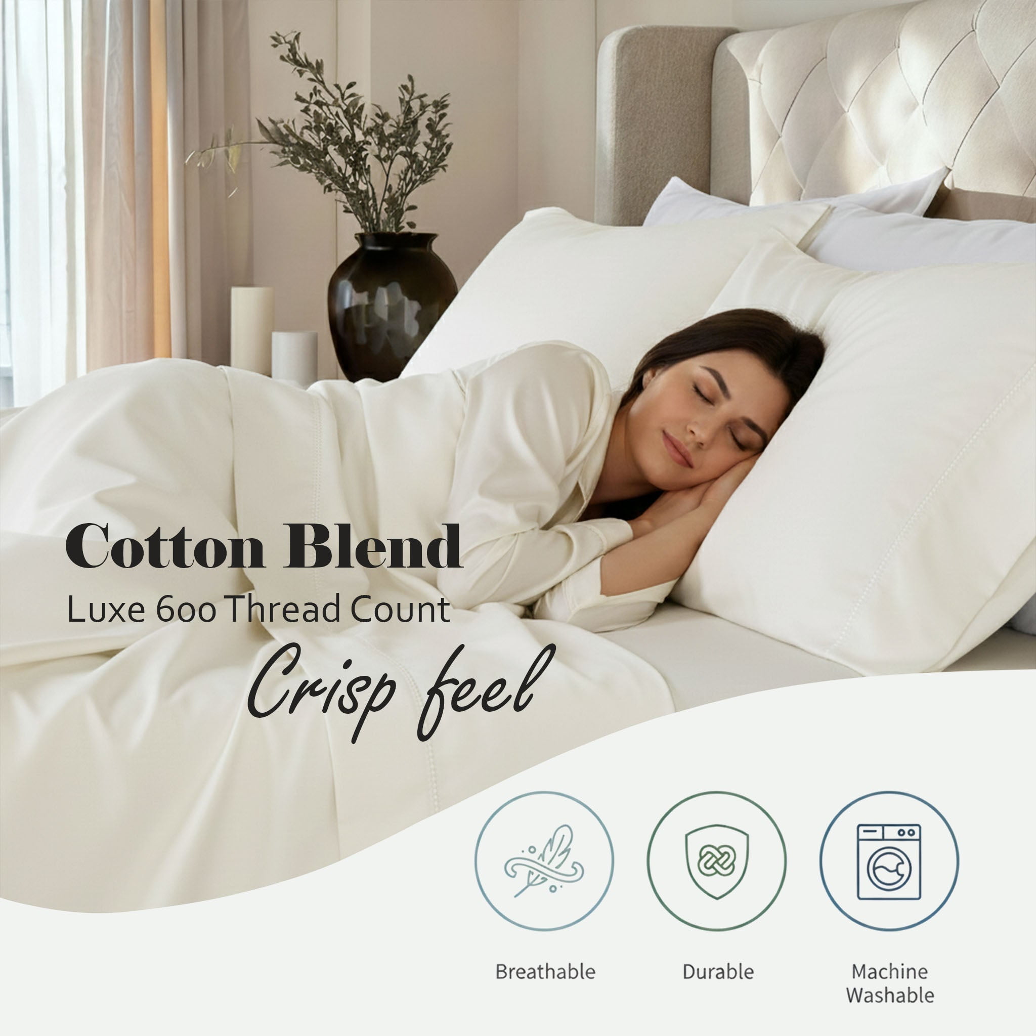 Superior Cotton Blend 600 Thread Count Embroidered Sheet Set, King, Ivory