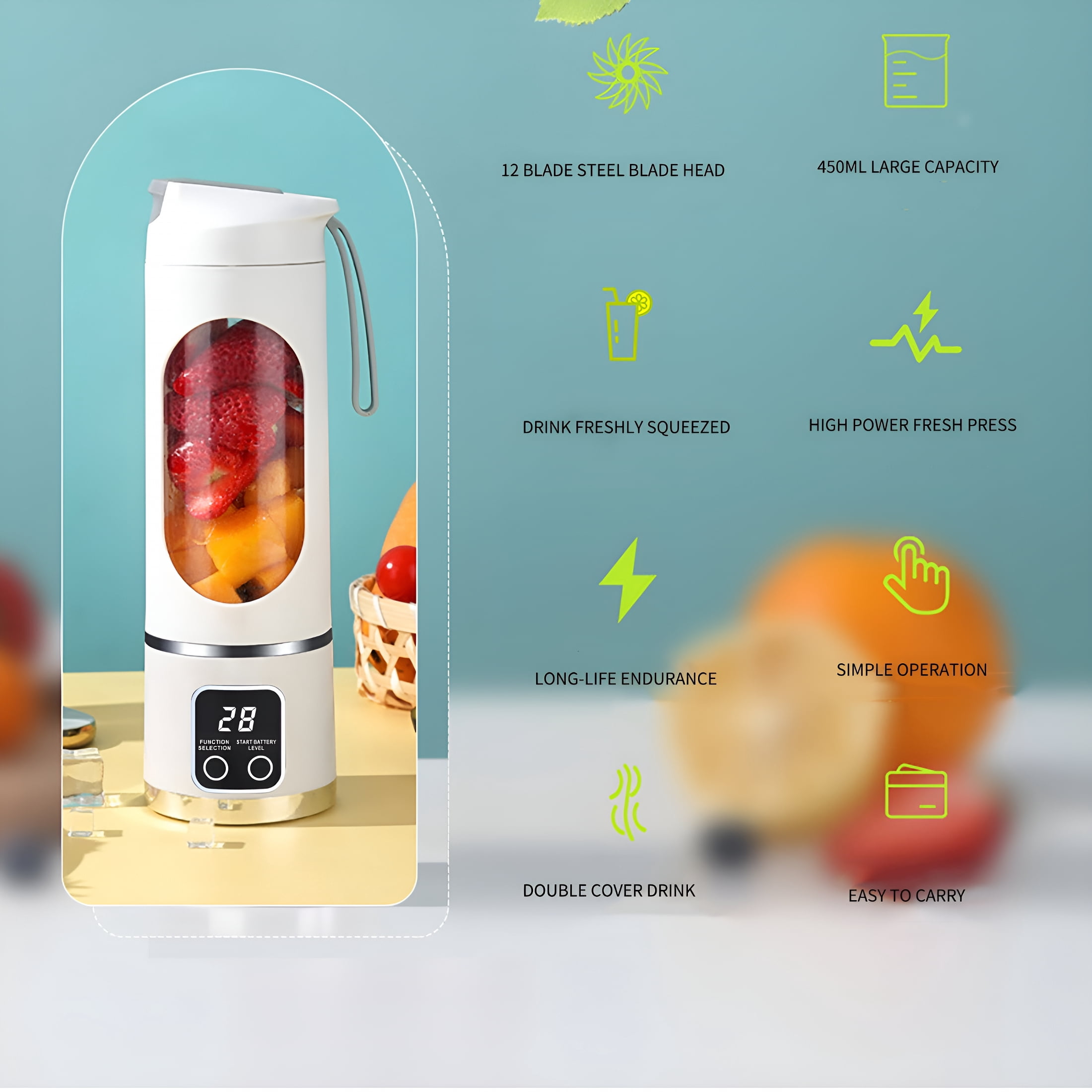 HIBIBUD 2026 New Portable Juicer Small and Rechargeable Fruit Juicer Machine Multifunctional Juicer Cups for Students Household Food Supplement Machine for Home,Office,Travel,Students