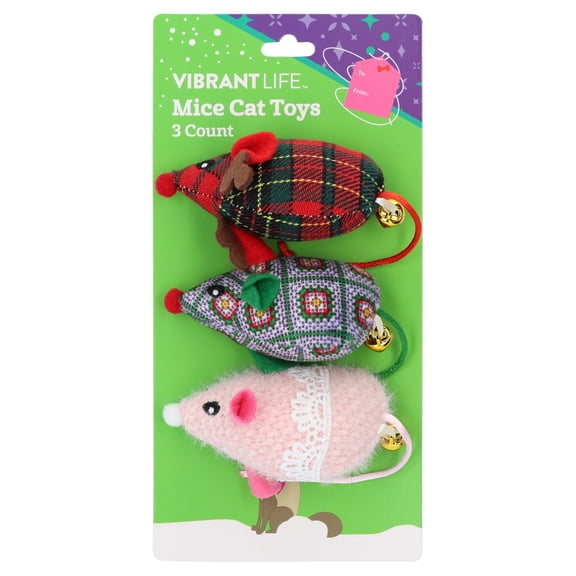 Vibrant Life Holiday Mice Cat Toys with Bells, Multicolor, 3 Count