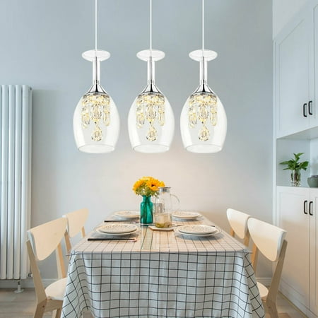 

TFCFL Modern Crystal Wine Glasses Chandelier Hanging Lamp Pendant Ceiling 3-Light 90cm