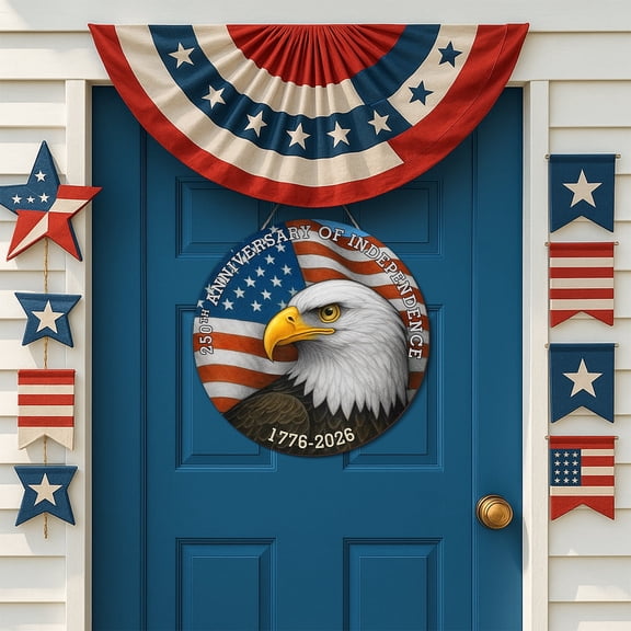 USA 250th Anniversary Door Wreath Hanging Door Sign, 250 Years of Independence Eagle 1776 2026 Patriotic Home Decor