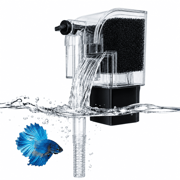 SLOCME Small Waterfall Aquarium Filter, Adjustable Flow Hang-on-Back Filter for 1-10 Gallon Fish Tanks, Quiet 3W Filter for Betta Fish, Shrimp & Small Aquariums
