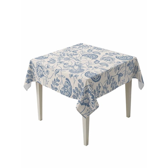 Blue Paisley Table Cloth, Vintage Boho Flower Botanical Leaf Branch Waterproof Tablecloth for Square Tables, Reusable Washable Fabric Table Cover for Restaurant Kitchen Dining Tables 60"x60"