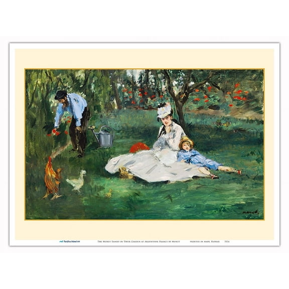 The Monet Family in Their Garden at Argenteuil France - From an Original Color Painting by Claude Monet c.1874 - Master Art Print (Unframed) 9in x 12in