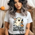 thumbnail image 2 of Let’s Get Sheet Faced Graphic Tee Funny Ghost Drinking Shirt, Ash, Size 3XL, 2 of 6