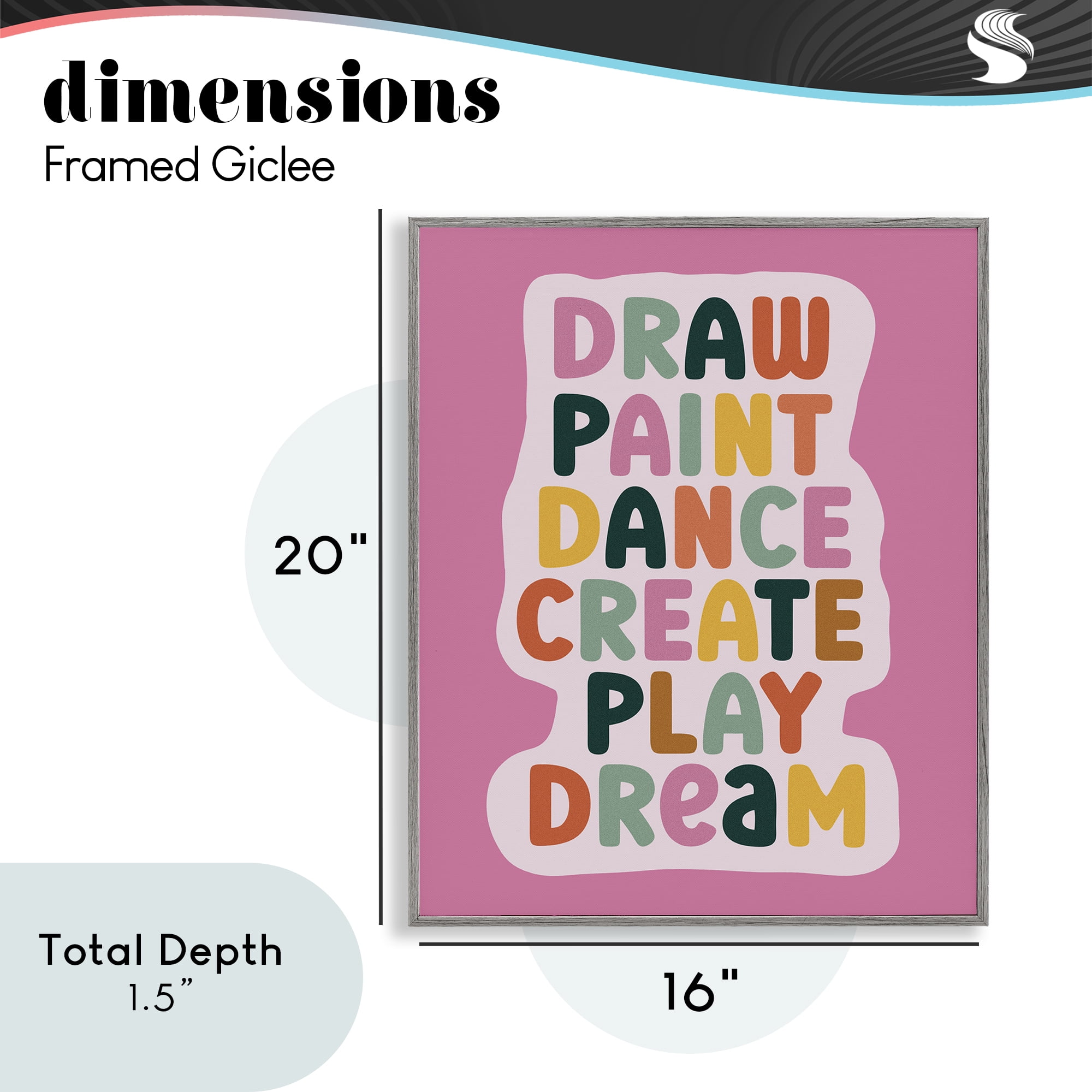 Draw Paint Dance Create Gray Framed Giclee Art, design by Julia Frost