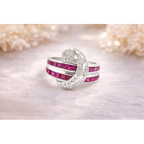 Ruby Quartz Crescent Design 925 Sterling Silver Handmade Ring - July Birthstone Jewelry For Women