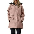 thumbnail image 3 of Fashion Winter Warm Coats for Womens Hooded Plus Size Double Pocket Zipper Drawstring Button Jacket Plush Long Sleeved Hooded Parkas Outwear, 3 of 8