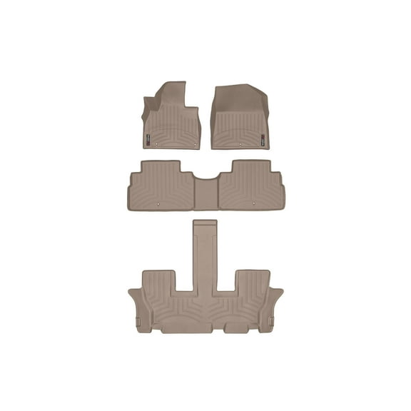WeatherTech Custom Fit FloorLiners compatible with 2020-2025 Kia Telluride - Complete Set (1st, 2nd, & 3rd Row), Tan