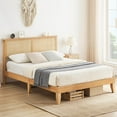 thumbnail image 1 of Queen Bed Frame with Rattan Headboard ,LED Lights,Solid Wood Foundation for Summer with Wood Slat Support/No Box Spring Needed/Easy Assembly, 1 of 8