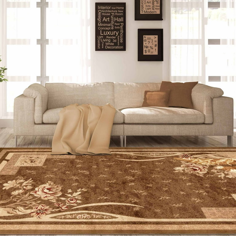 Vintage Floral Power Loomed Indoor Area Rug with Border 7 x 9