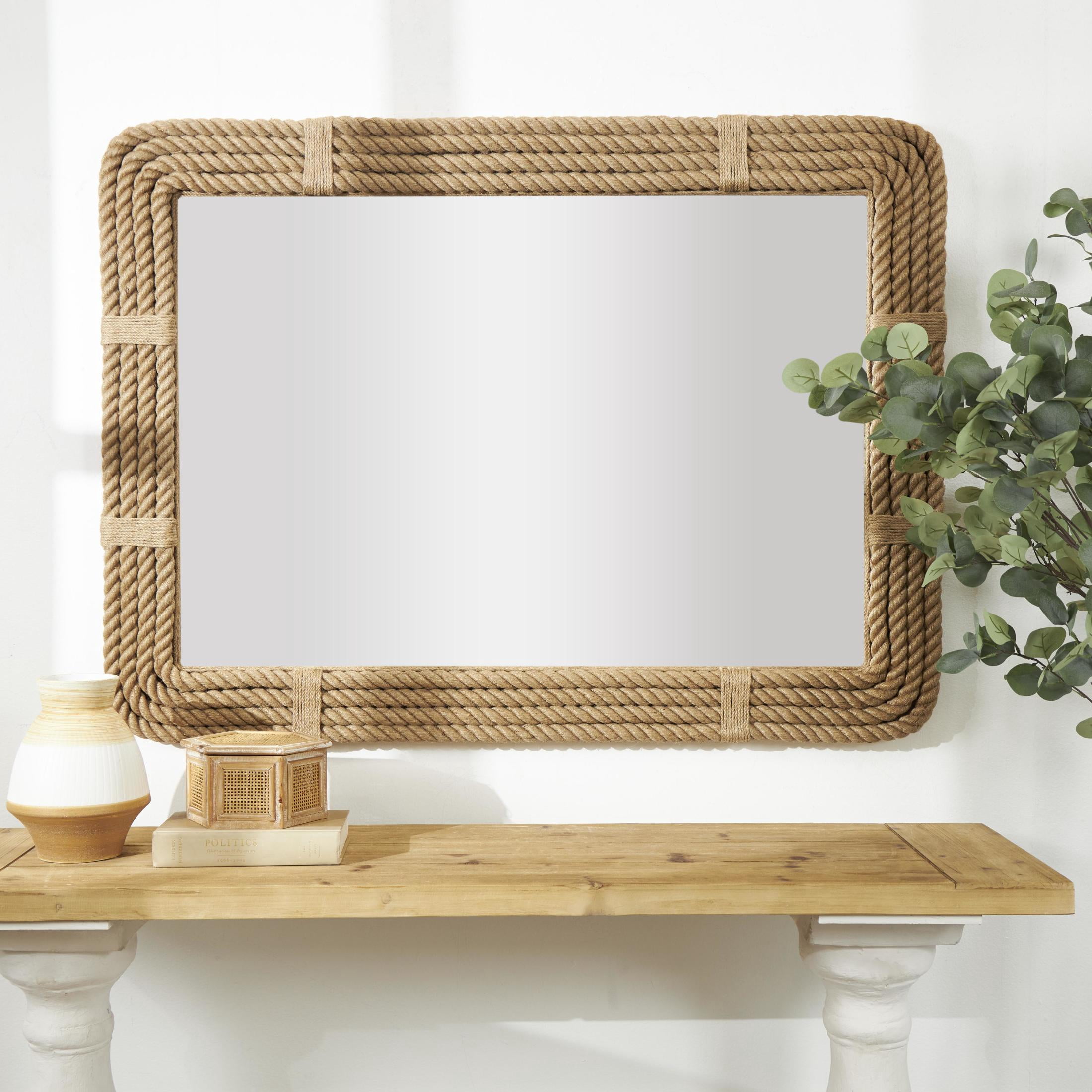 DecMode 36" x 48" Brown Handmade Woven Wall Mirror