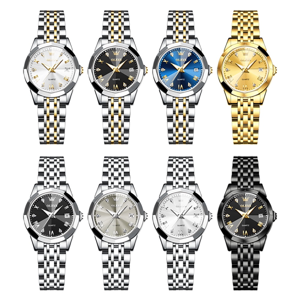 OLEVS Womens Watch Fashion Dress Female Watches for Ladies Analog Quartz Stainless Steel Waterproof Luminous Two Tone Wristwatch