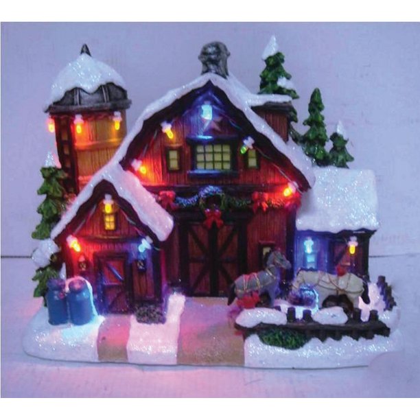 Santas Forest 29927 Tabletop Decorations, Resin Holiday Village, Barn