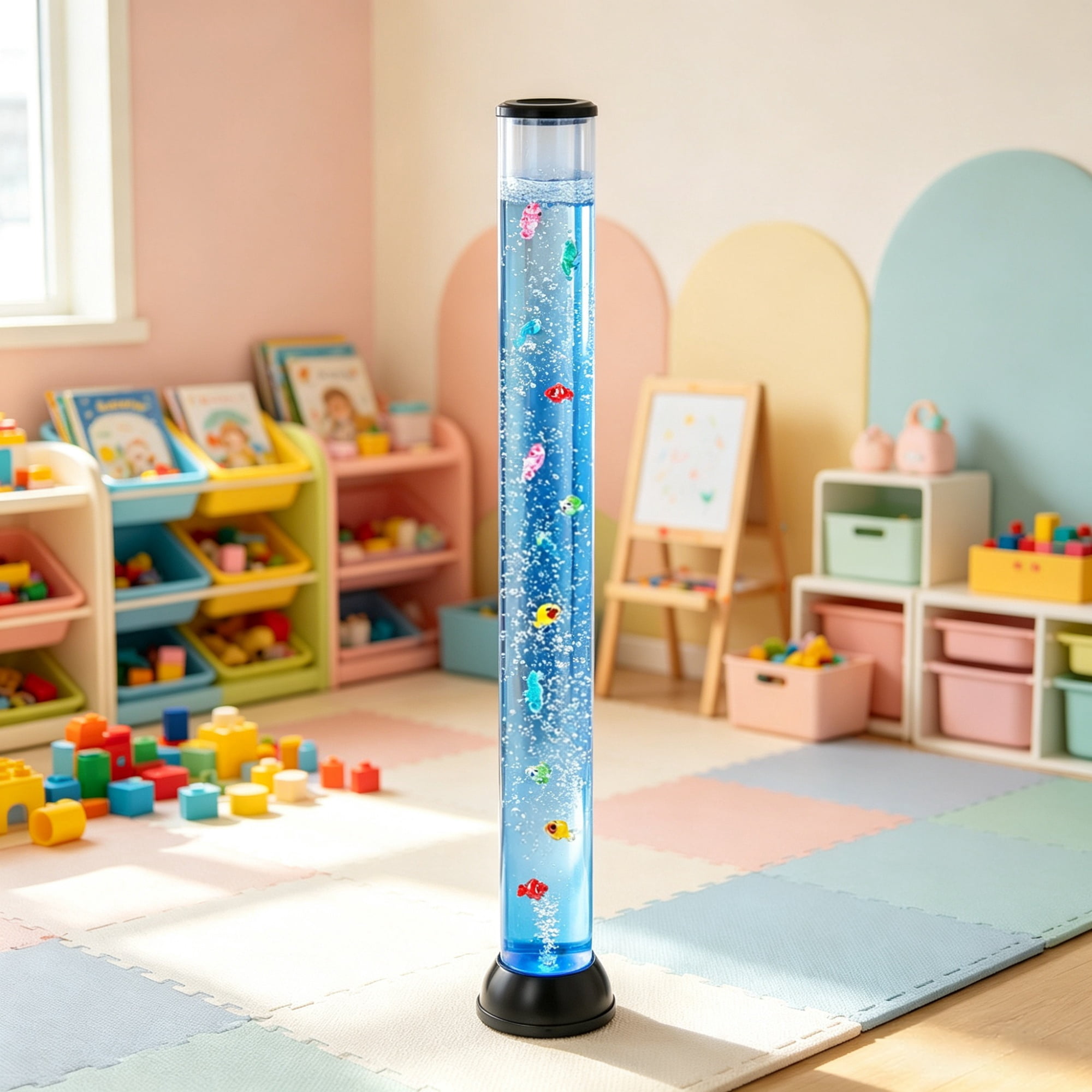 4ft Sensory Bubble Fish Tube Lamp, Aquarium Night Light with 16 Colors & Remote for Bedroom & Living Room