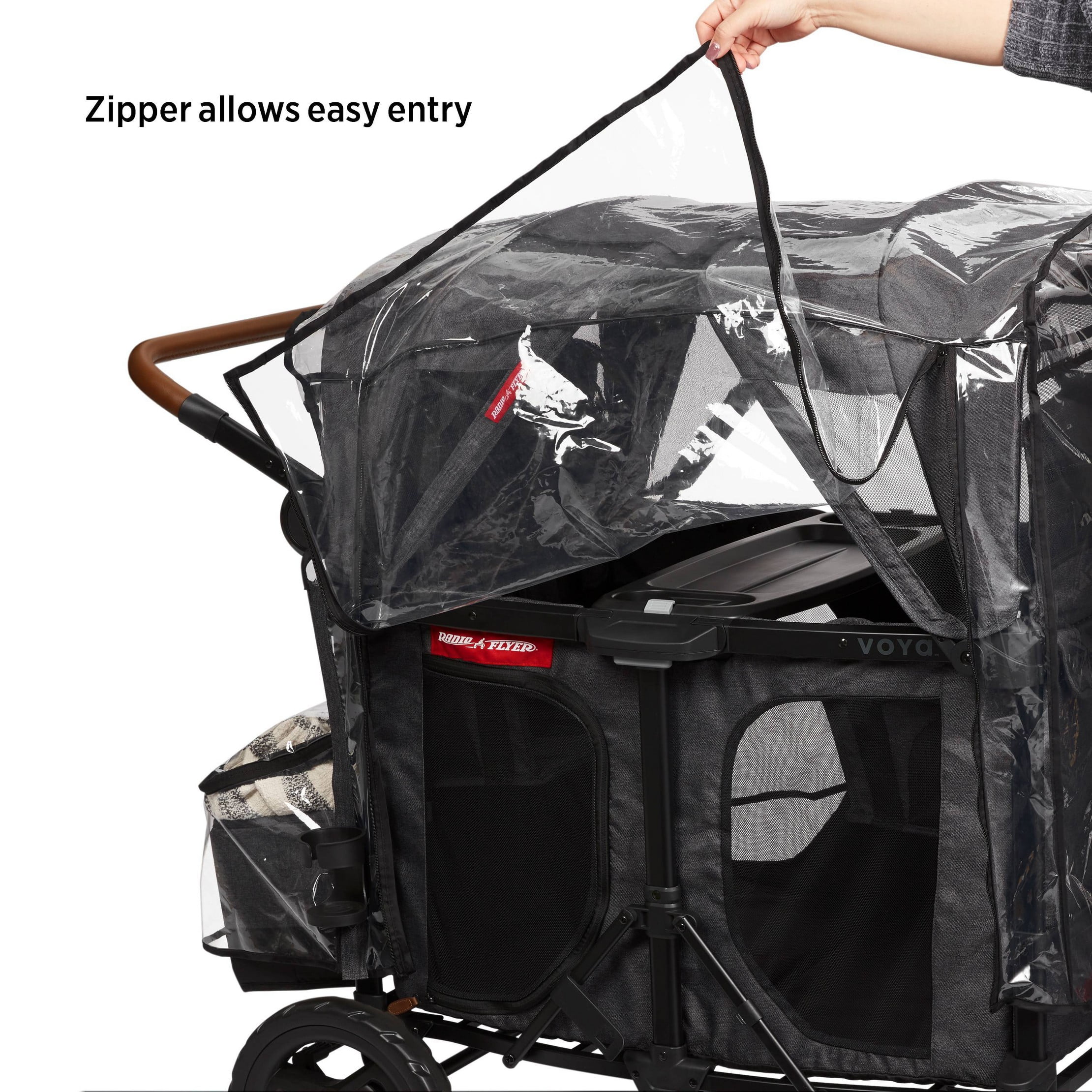 Rain Cover with Bag for Voya XT Quad Stroller Wagon - Clear/Black