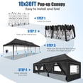 thumbnail image 5 of 10'x30' EZ Outdoor Pop Up Canopy Tent, Waterproof and Sunproof Beach Canopy with 8 Removable Sidewalls, Heavy Duty Party Wedding Canopy, Height Adjustable Comes with 4 Sandbags, Rolling Bag (Black), 5 of 9
