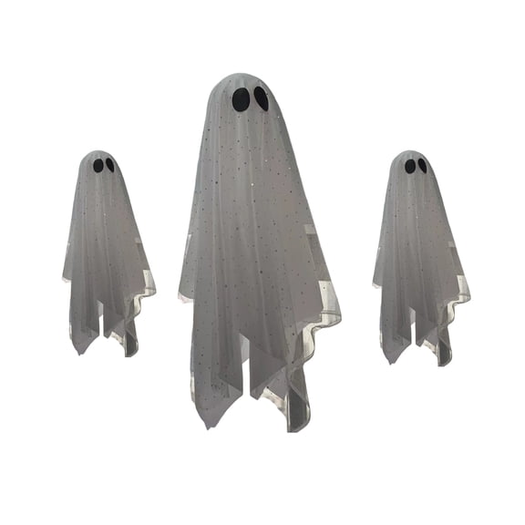 Halloween Lighted Hanging Ghost Set, 3 Piece Decorations with Remote String Lights and Timer, Spooky 27 and 20 Inch Porch Tree Yard Decor for Party Home, Seasonal Display