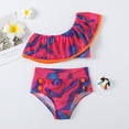 thumbnail image 3 of AURIGATE Little Girls Swimsuits Toddler Baby Girls Tie-Dye Ruffle Swimwear One Shoulder Bathing Suit Bikini Set, 3 of 5
