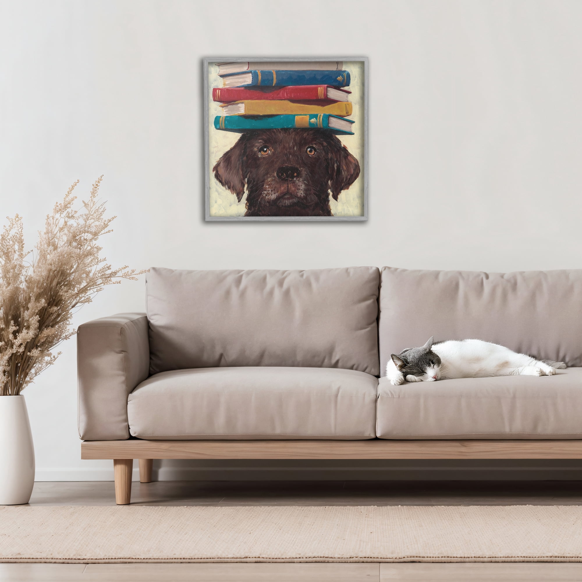 Stupell Industries Studious Abby Dog Gray Framed Giclee Art, design by Studio Bautista