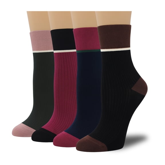 Women's Cotton Crew Socks - Colorblock Stripes Fashion Ultra-Soft Cute Comfortable Casual Vintage Socks 4 Pairs (US, Numeric, 8, 11, Regular, Regular, Multicolor3)