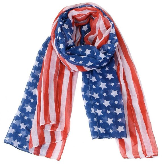 Jiibva Fashion American Flag Scarves Patriotic Print Shawl Voile Soft Wrap Geometric Scarf Patriotic Shawl Scarf